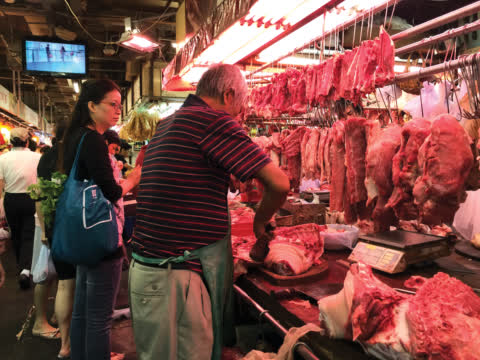 Fresh meat stall in Link REIT Spot Mart in Sheung Tak, TKO. Fresh meat stall in Link REIT Spot Mart in Sheung Tak, TKO.